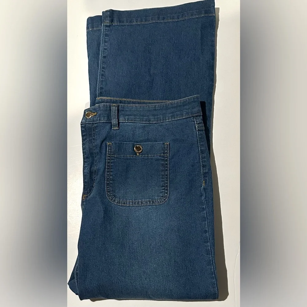 Michael Kors Womens Med Dark Wash Wide Leg Jeans Size 16 Flat Front Pockets